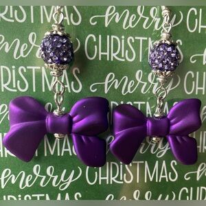 Elegant Purple Bow and Sparkling Rhinestone Earrings